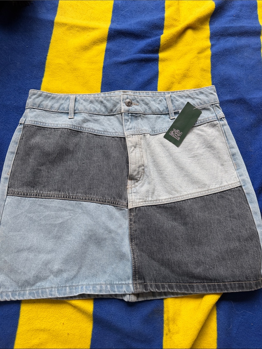wild fable Two-Tone Patchwork Denim Mini Skirt in Light Blue and Charcoal